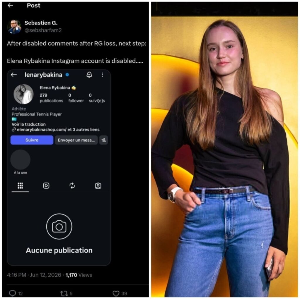 ‼️ ريباكينا تحذف حسابها على إنستغرام بعد خسارتها في بطولة كوينز بسبب التهديدات من المراهنين.